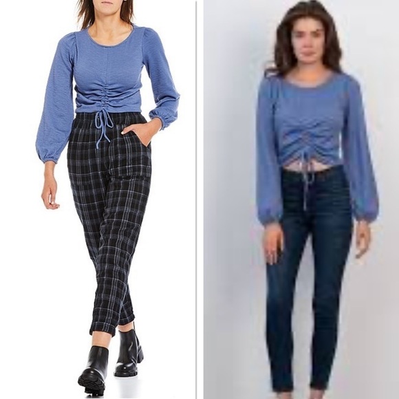 Coco + Jaimeson Brown Ribbed Long Sleeve Crop Top. Size M. P325/A2393 - Picture 3 of 6